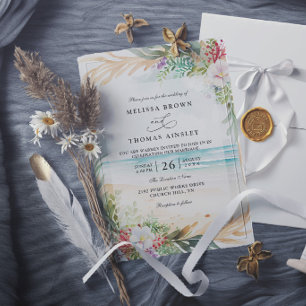 Watercolor Floral Beach Elegant Modern Wedding Invitation