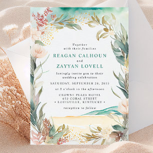 Watercolor Floral Beach Grass Wedding Invitation