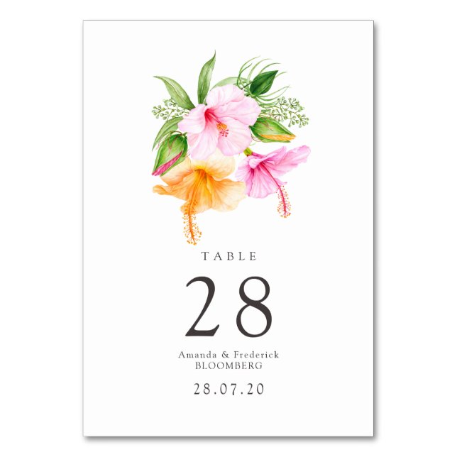 Watercolor Floral Beach Wedding Table Number (Front)
