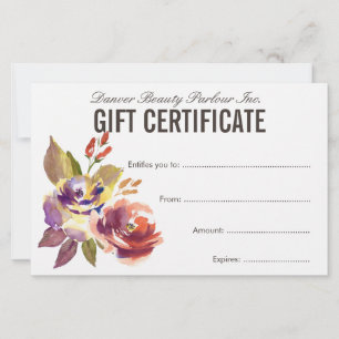 Watercolor Floral Beauty Salon Gift Certificate