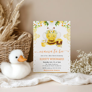 Watercolor Floral Bee Baby Shower Invitation