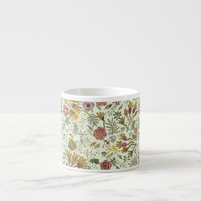 Watercolor Floral Bee Flowers Elegant Modern Espresso Cup (Front)