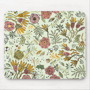 Watercolor Floral Bee Flowers Elegant Modern Mouse Pad