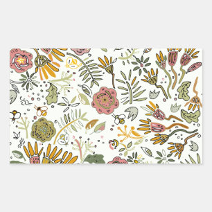 Watercolor Floral Bee Flowers Elegant Modern Rectangular Sticker