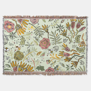 Watercolor Floral Bee Flowers Elegant Modern Throw Blanket