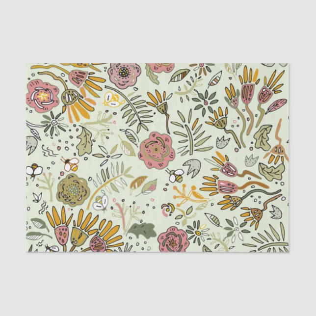 Watercolor Floral Bee Flowers Elegant Modern Tissue Paper (Front)