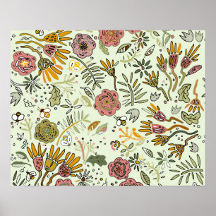 watercolor floral bee pattern flower design poster