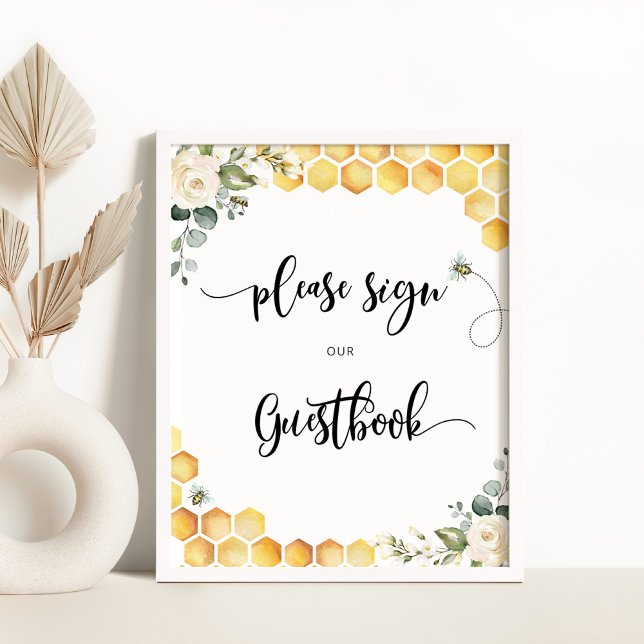 Watercolor floral bee sign the Guestbook sign (Creator Uploaded)