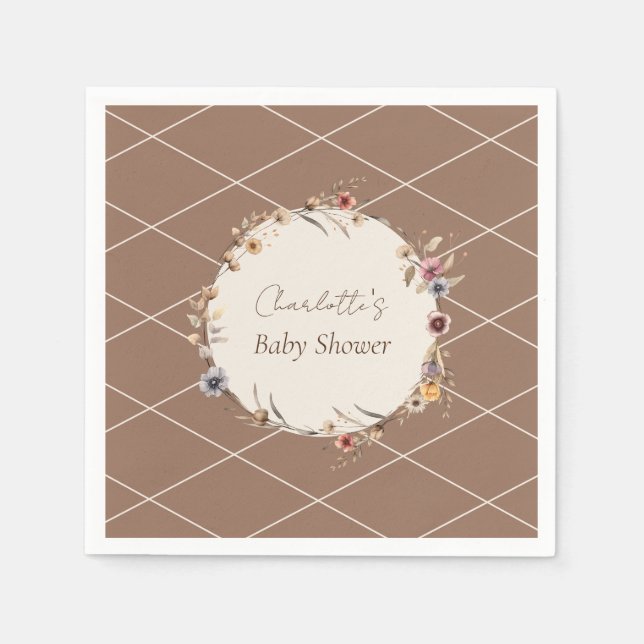 Watercolor Floral Beige Baby Shower Napkins (Front)