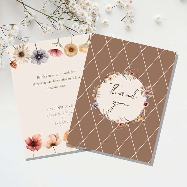 Watercolor Floral Beige Baby Shower Thank You Card (Creator Uploaded)