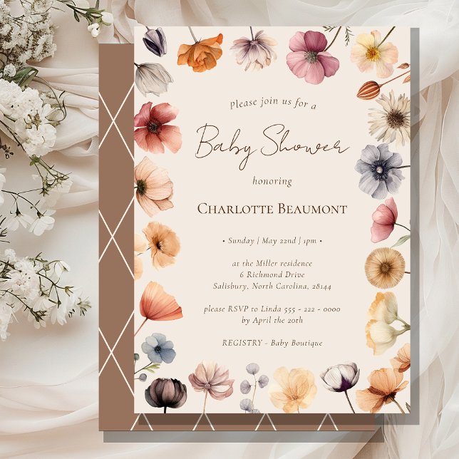 Watercolor Floral Beige Gender Neutral Baby Shower Invitation (Creator Uploaded)