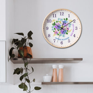 Watercolor Floral Best Mom Ever, Custom Wall Clock