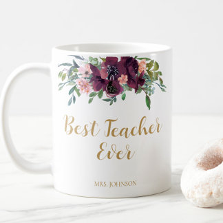 Watercolor Floral Best Teacher Ever Coffee Mug