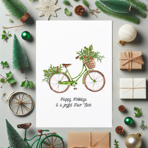 Watercolor Floral Bicycle Christmas Family Photo Holiday Card