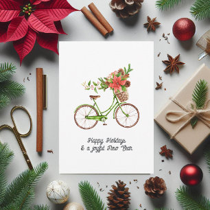 Watercolor Floral Bicycle Christmas Family Photo Holiday Card