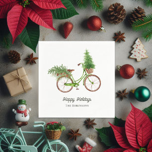 Watercolor Floral Bicycle Christmas Party Napkin