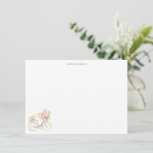 Watercolor Floral Bicycle Personalised Stationery Card