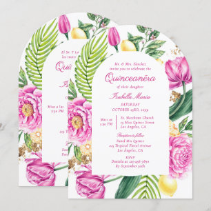 Watercolor Floral Bilingual Spanish Quinceañera Invitation