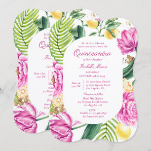 Watercolor Floral Bilingual Spanish Quinceañera Invitation