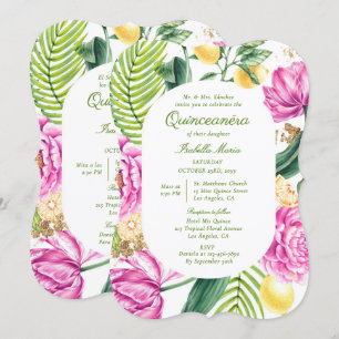 Watercolor Floral Bilingual Spanish Quinceañera Invitation