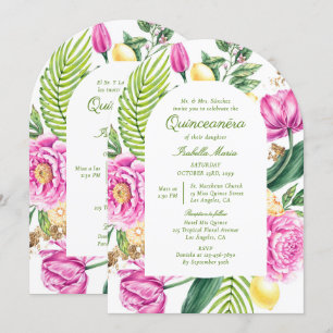 Watercolor Floral Bilingual Spanish Quinceañera Invitation