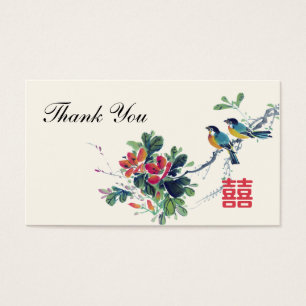 Watercolor Floral Birds Chinese Wedding Favour Tag