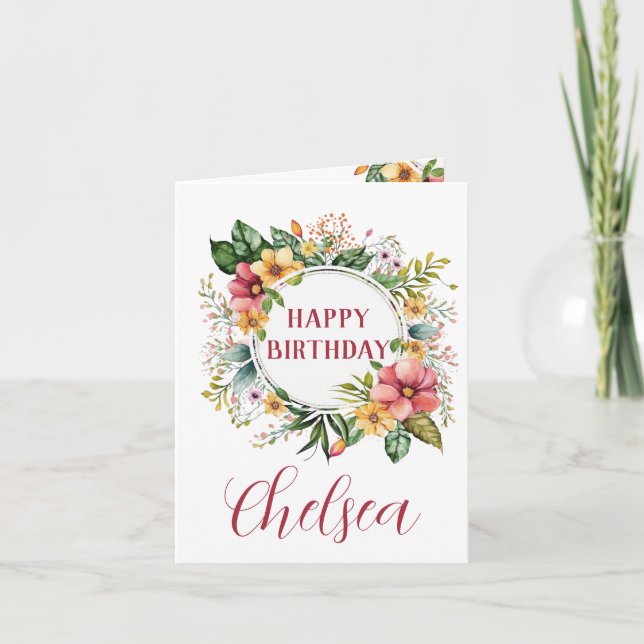 Watercolor Floral Birthday Card For Her (Front)