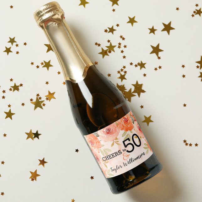 Watercolor Floral Birthday Mini Sparkling Wine Label (Creator Uploaded)
