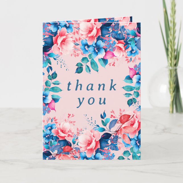 Watercolor Floral Birthday Party Thank You Blush  Card (Front)