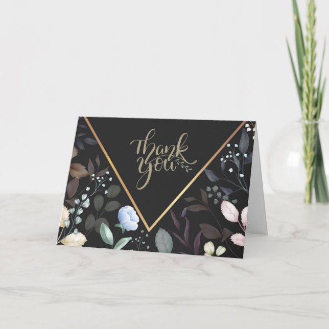 Watercolor Floral Black and Gold Thank You (Front)