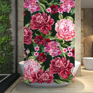 Watercolor floral black red flowers shower curtain