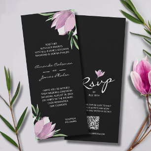Watercolor Floral Black Wedding All-In-One Invitation