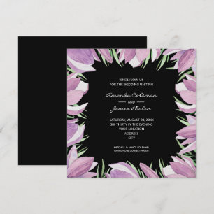 Watercolor Floral Black Wedding Invitation