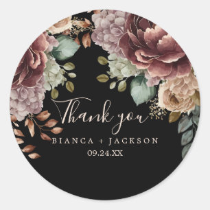 Watercolor floral black  Wedding Thankyou  Classic Round Sticker