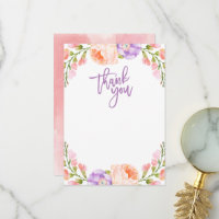 Watercolor Floral Blank Thank You Card