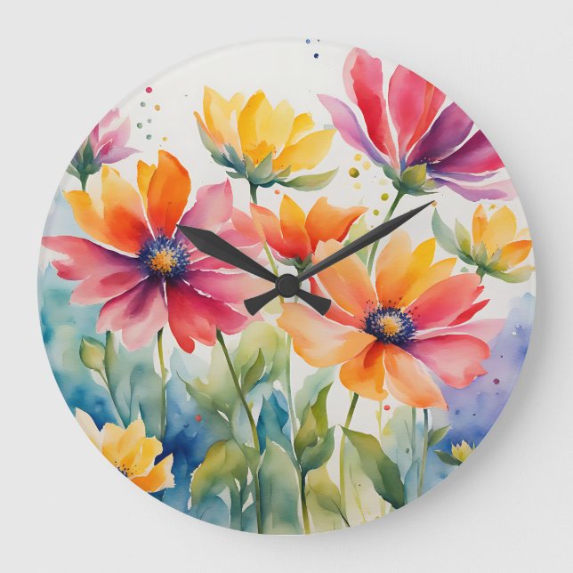 Watercolor Floral Bloom Large Clock (Front)