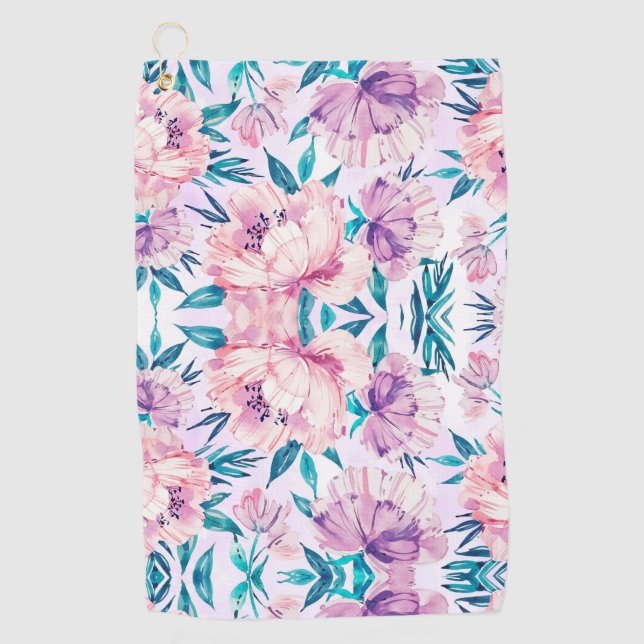 Watercolor Floral Blossom Golf Towel (Front)