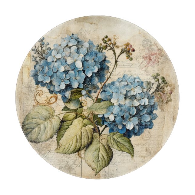 Watercolor Floral Blue Hydrangea Cutting Board (Front)