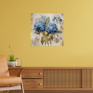Watercolor Floral Blue Hydrangea Poster