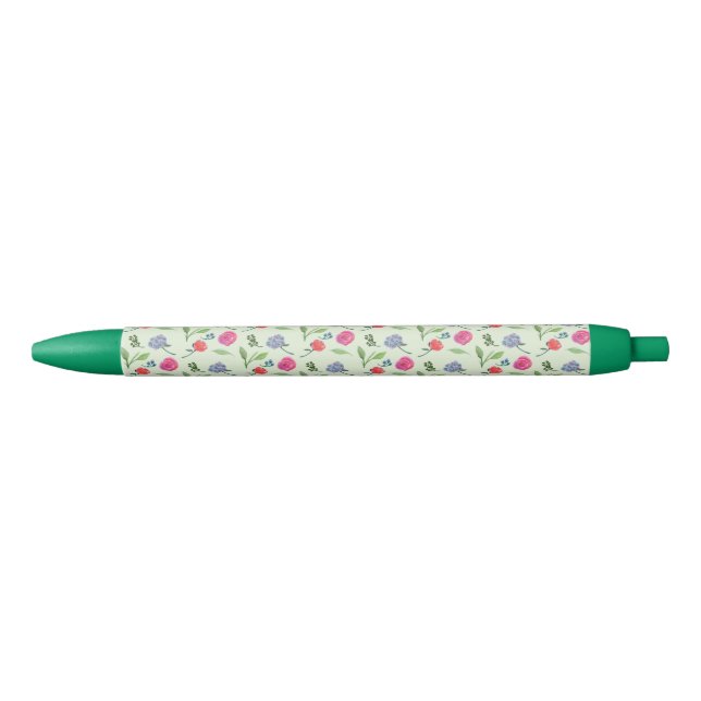 Watercolor Floral Blue Ink Pen (Front)