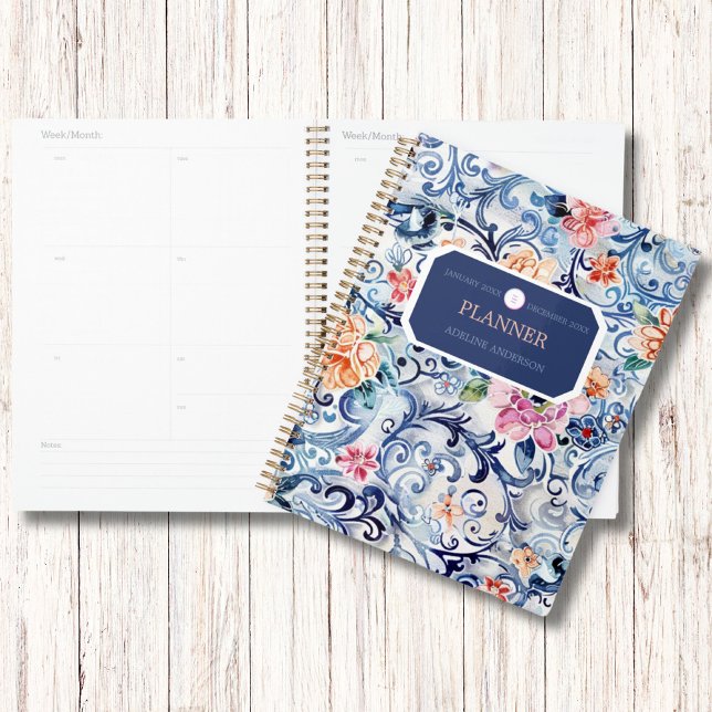 Watercolor Floral Blue Logo Modern Monogram Planner (Creator Uploaded)