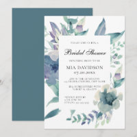 Watercolor Floral Blue Purple Green Bridal Shower