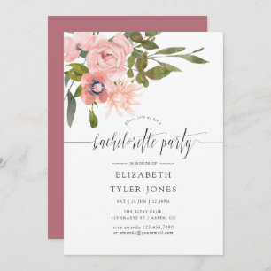 Watercolor floral Blush and Rose Gold Bachelorette Invitation