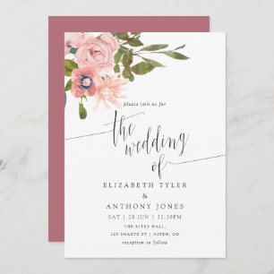 Watercolor floral Blush and Rose Gold Wedding Invitation