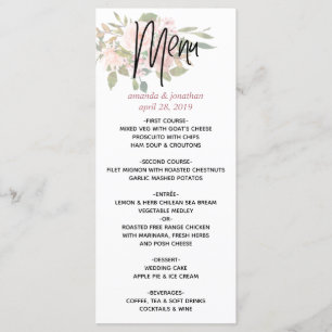 Watercolor floral Blush and Rose Gold Wedding Menu