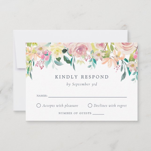 Watercolor Floral Blush Greenery Elegant RSVP Card (Front)