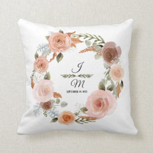 Watercolor Floral Blush Peach Fern Leaf Wedding Cushion