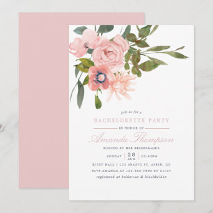 Watercolor floral Blush Pink Bachelorette Party Invitation