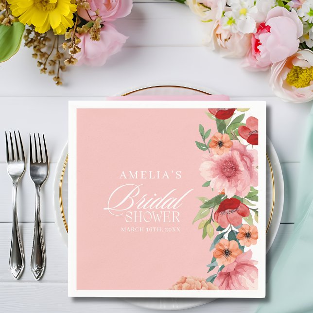 Watercolor floral blush pink bridal shower napkin (Creator Uploaded)