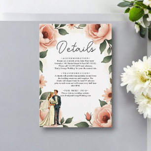 Watercolor Floral Blush Pink Bride & Groom Wedding Enclosure Card